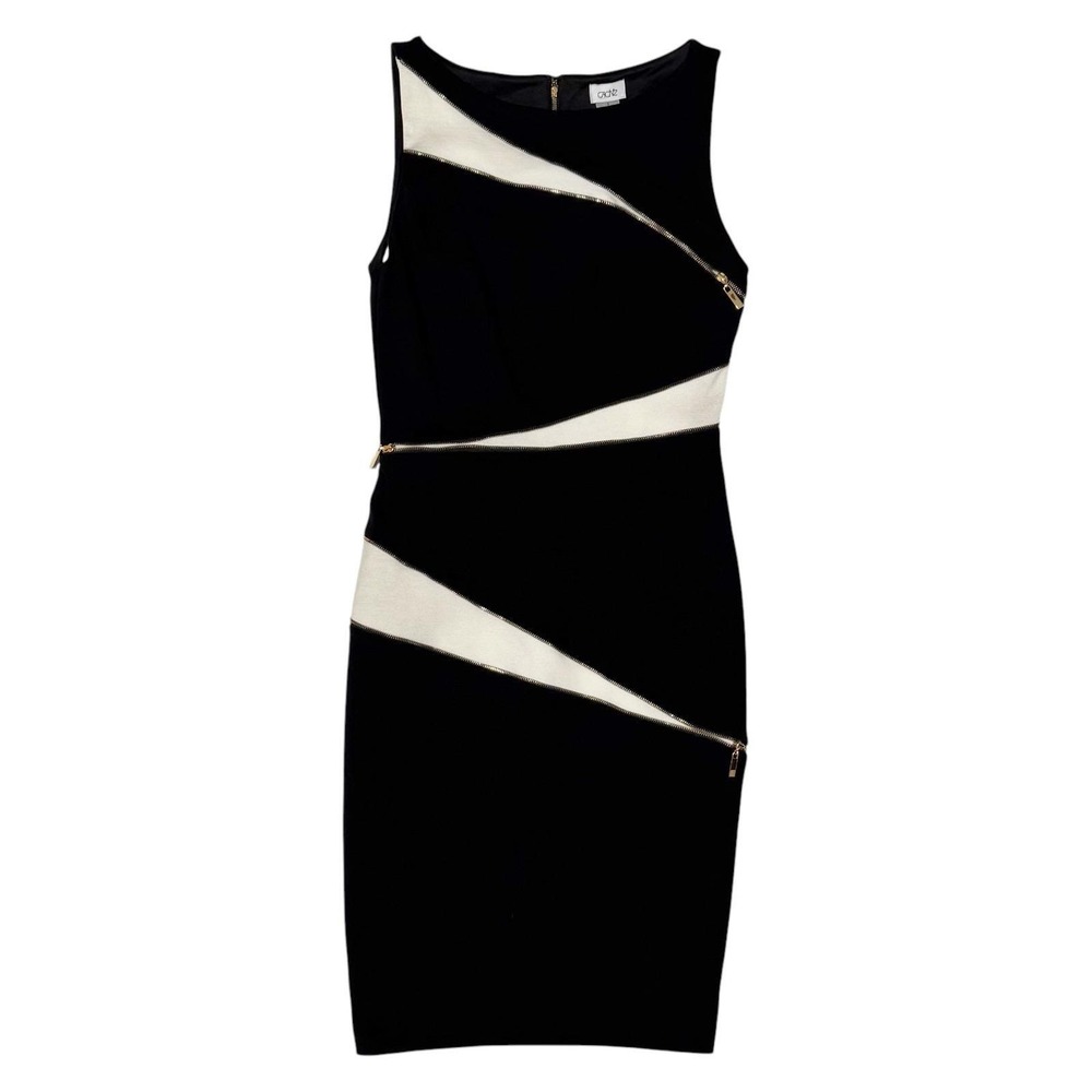 Vintage Cache Black White Zipper Sheath Dress Sleeveless Colorblock Stretch 2
